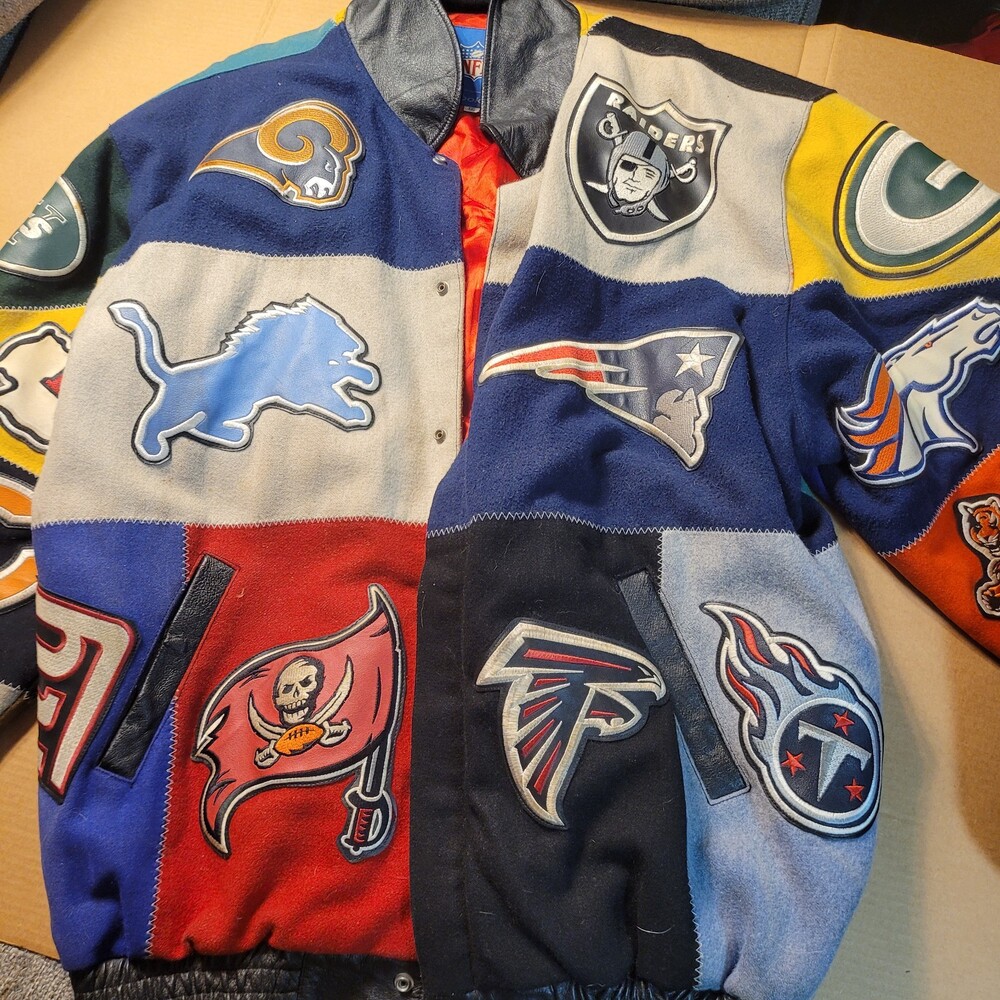 Jeff Hamilton Vintage NFL Teams Patch Wool Jacket Coat 5XL Preowned Used
